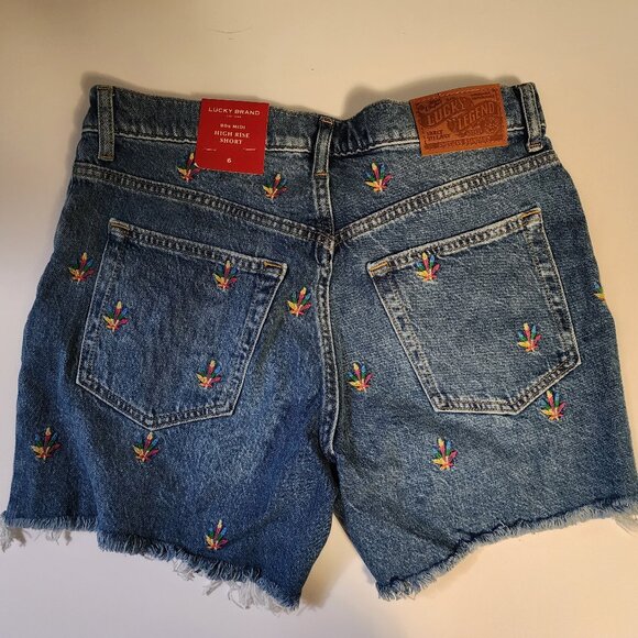 Lucky Brand lucky legend embroidered 5" high rise 90s midi short (6/28) - Picture 2 of 6